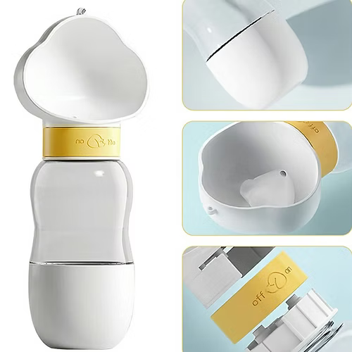 550ML Leak Proof Dog Cat Drink Bottle with 200ml Dog Food Cup - White