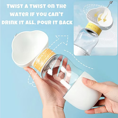 550ML Leak Proof Dog Cat Drink Bottle with 200ml Dog Food Cup - White